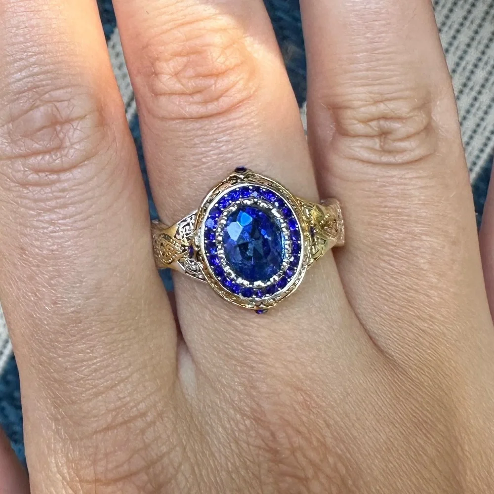 Unisex Silver Plated Blue Topaz Simulation Ring Size 11